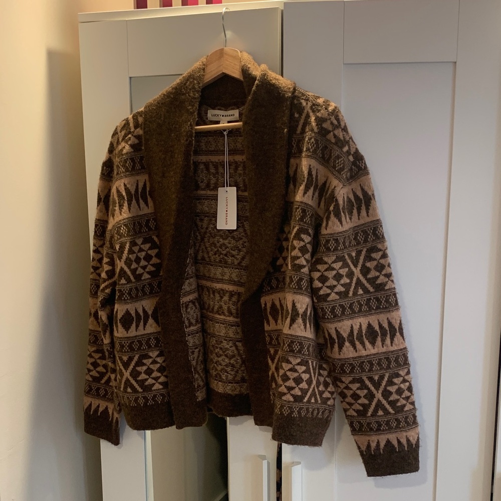 NWT Lucky Brand Cozy Brown Patterned Cardigan